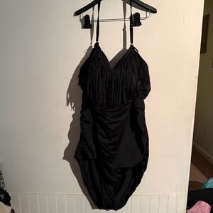 Swimsuits For All Size 34 Plus Size One Piece Fringe‎ Accent Black NWT